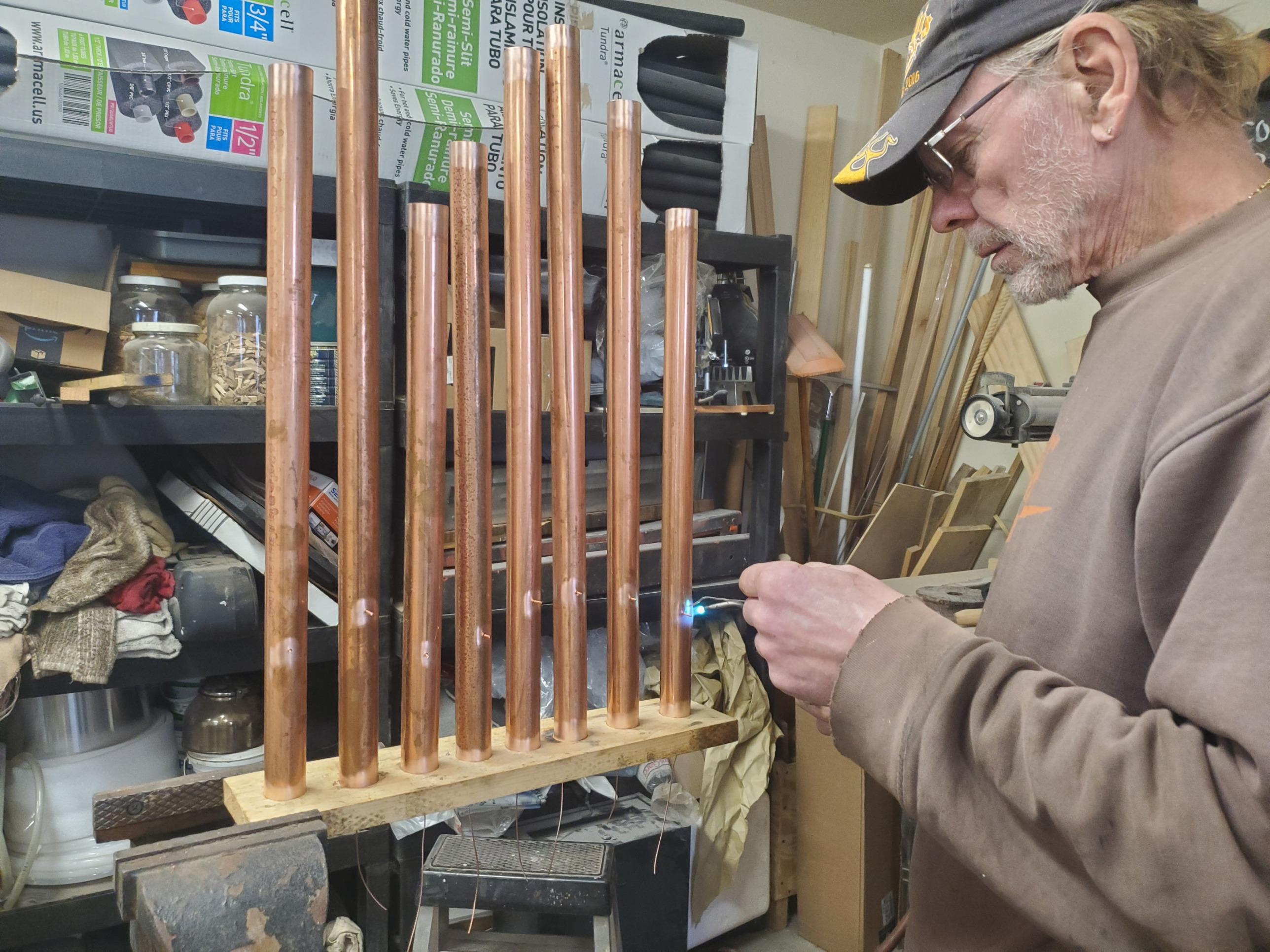 Soldering in the pins that hold the wires